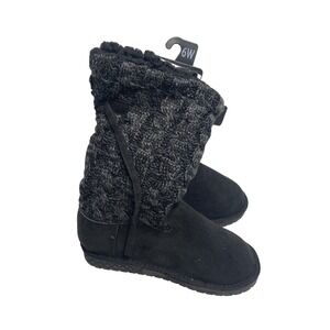 MUK LUKS womens black knit cozy cuff up or down boots size 6 W wide